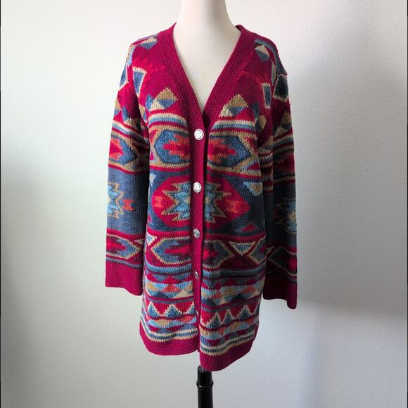 Coldwater Creek Cotton Tribal Blanket Southwestern Cardigan Sweater Womens Small - Picture 9 of 13